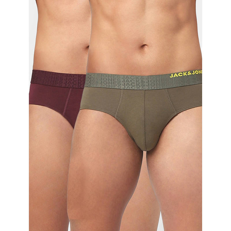 Jack & Jones Green & Maroon Briefs - Pack of 2 (L)
