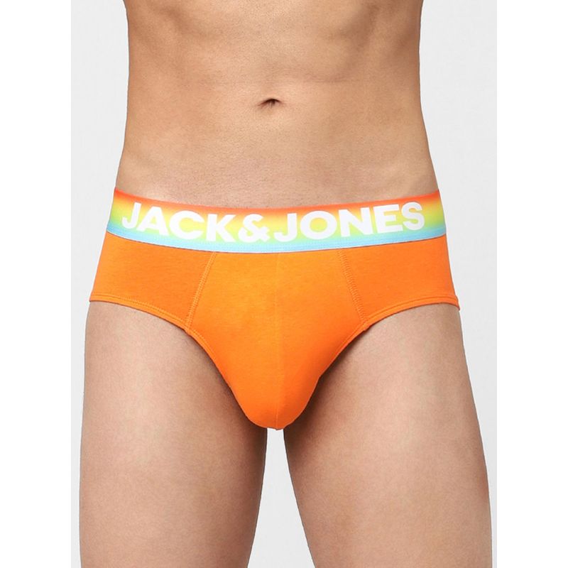 Jack & Jones Orange &amp; Blue Solid Briefs - Pack of 2 (L)