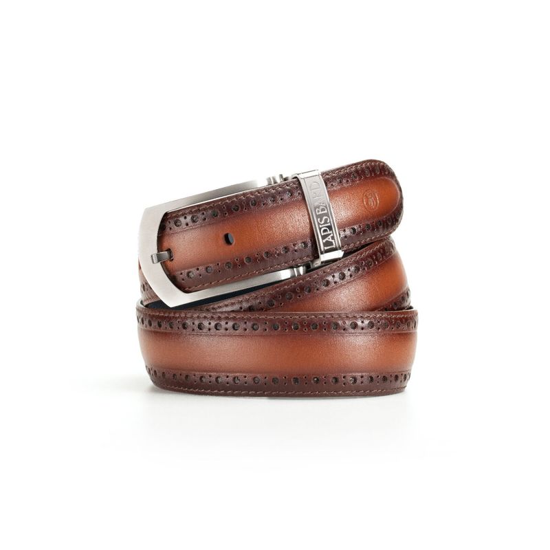 Lapis Bard Ducorium Belt 35mm Palladium Plated Buckle Brogue On Two Tone Leather Strap Cognac (32)