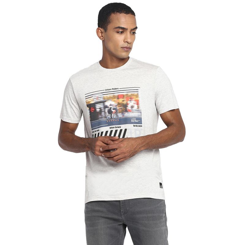 Lee Men Grey Graphic Print Slim fit T-Shirt (S) (S)