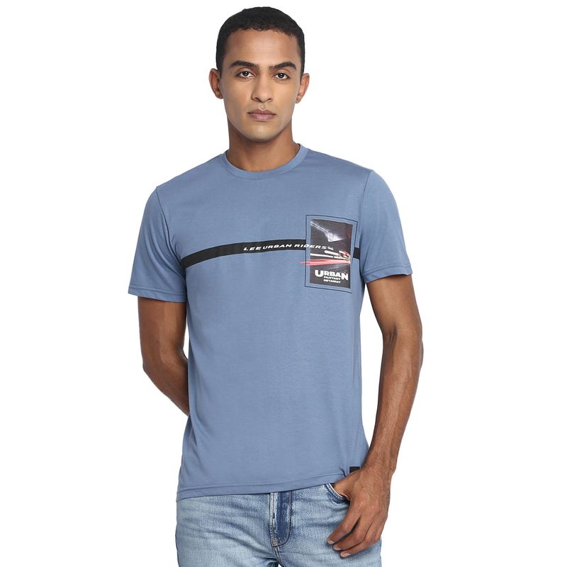 Lee Men Stone Blue Graphic Print Slim fit T-Shirt (M)