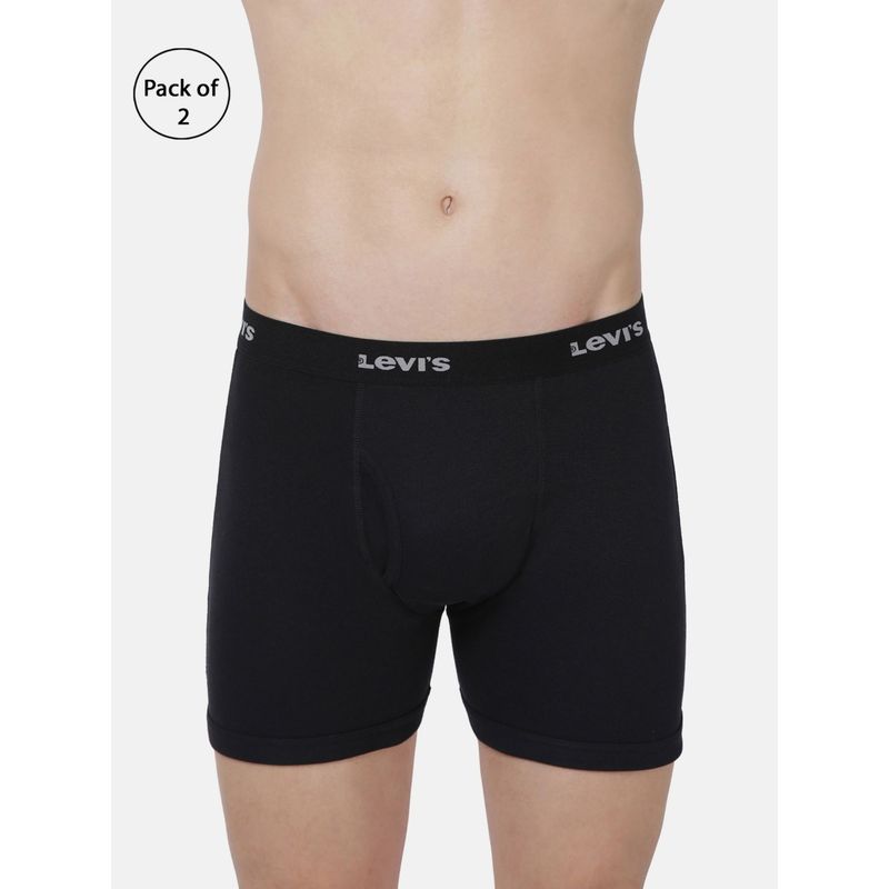 Levi's Men Cotton Solid Classic Boxer Brief With Open Fly (Pack Of 2) Black (M)