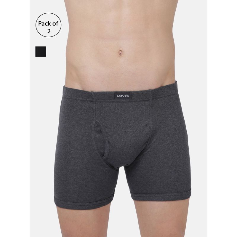 Levi's Men Cotton Solid Long Boxer Brief With Inner Elastic & Fly Open (Pack Of 2) Multi-Color (M)