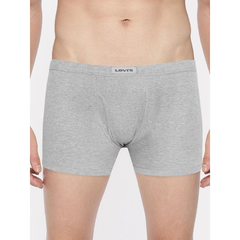 Levi's Men Cotton Solid Long Comfort Boxer Brief With Inner Elastic & Fly Open Grey (S)