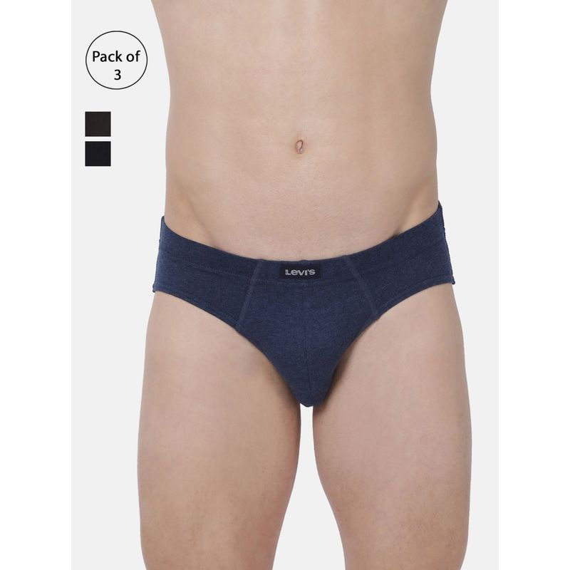 Levi's Men Cotton 100 Ca Snug Fit Innerelastic Solid Comfort Brief (Pack Of 3) Multi-Color (S)
