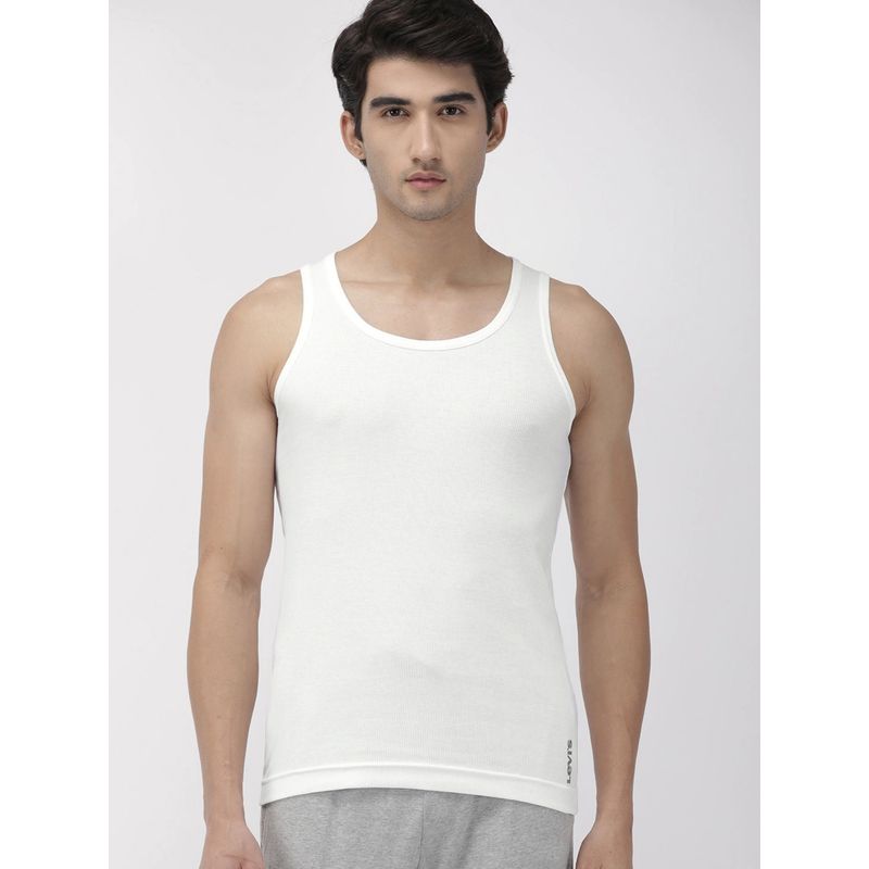 Levi's Men Cotton 100 Ca Solid Rib White Vest- Snug Fit White (S)