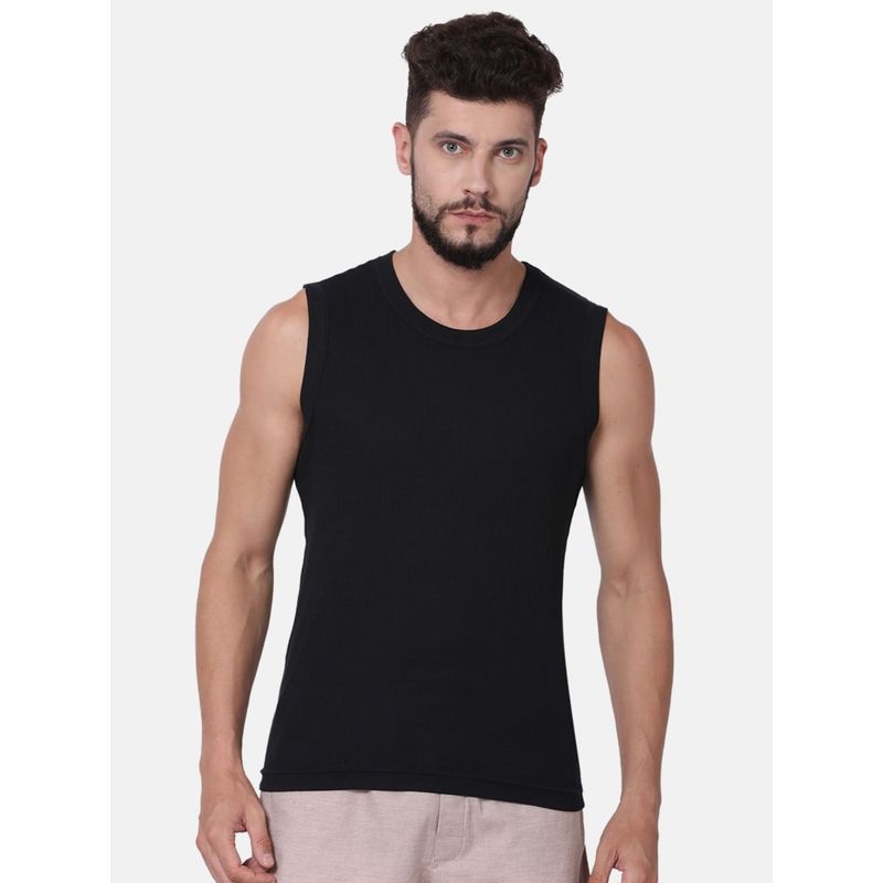 Levi's Men Cotton 100 Ca Solid Sleeveless Gym Vest Black (L)