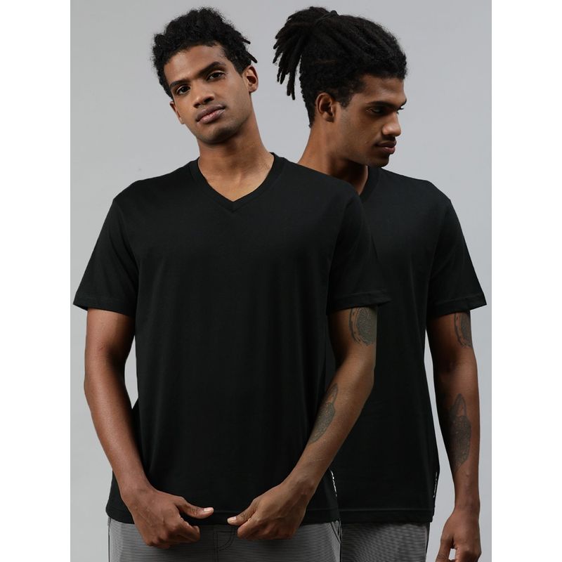 Levi's Men Ultra-Soft Cotton 300 Ls Classic V Neck Solid T-Shirt (Pack Of 2) Black (L)