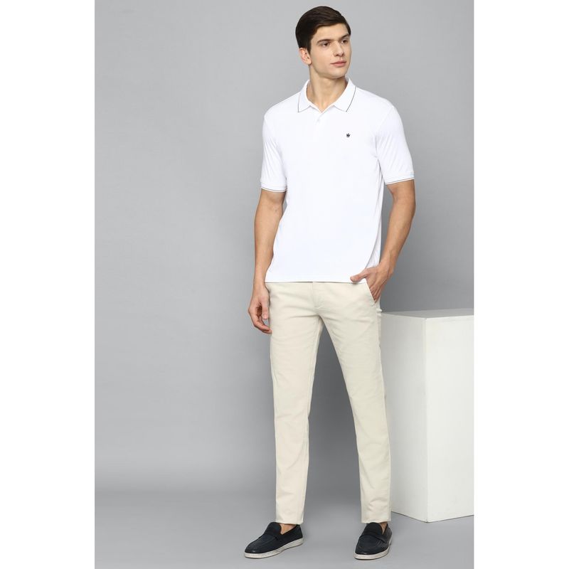 Louis Philippe Men's Solid White Polo T-Shirt with Contrast Tipping on Collar and Sleeves (S)