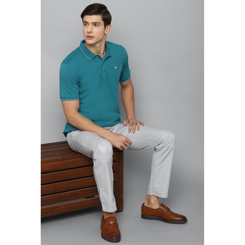 Louis Philippe Men's Solid Teal Polo T-Shirt with Contrast Tipping on Collar and Sleeves (XL)