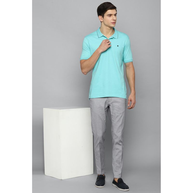 Louis Philippe Men's Solid Lt. Blue Polo T-Shirt with Contrast Tipping on Collar and Sleeves (L)