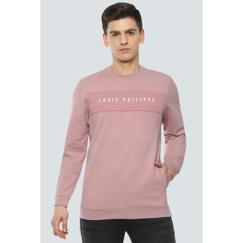 Louis Philippe Printed Pink Sweatshirt (2XL)