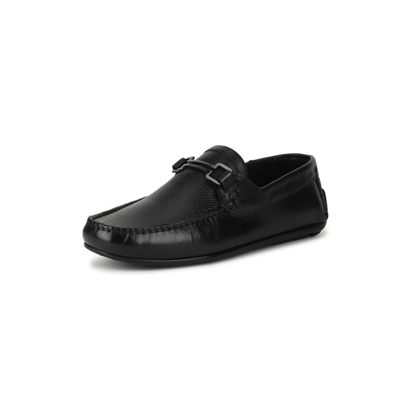 Louis Philippe Black Textured Loafers (UK 7) (UK 7)