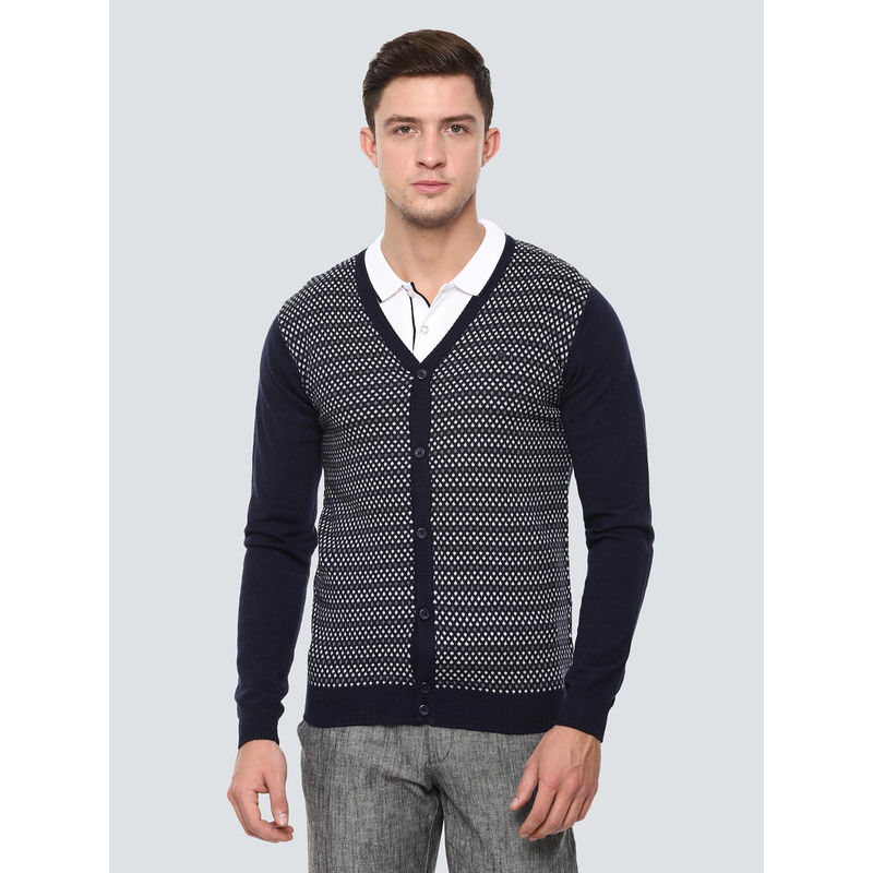 Louis Philippe Navy Blue Printed Sweater (S)