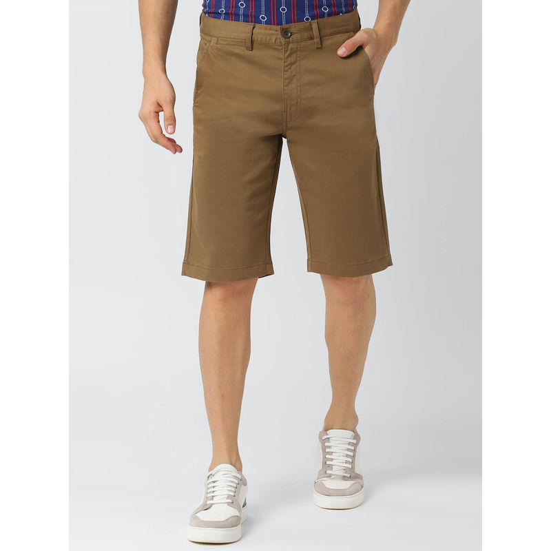 Peter England Casuals Khaki Solid Shorts (28)