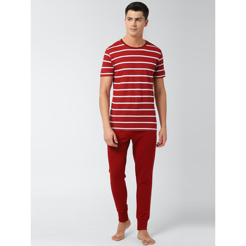 Peter England Red T-shirt Joggers Combo (M)