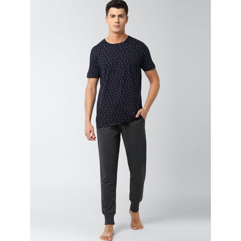 Peter England Navy T-shirt Joggers Combo (M)