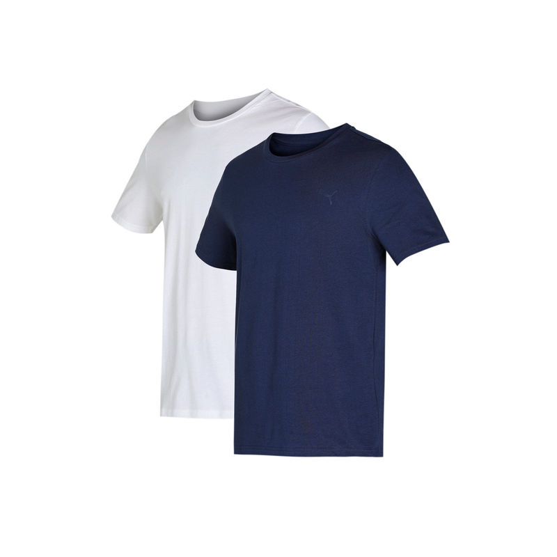 Puma Crew Neck White & Navy Blue Tee (Pack of 2) (M)