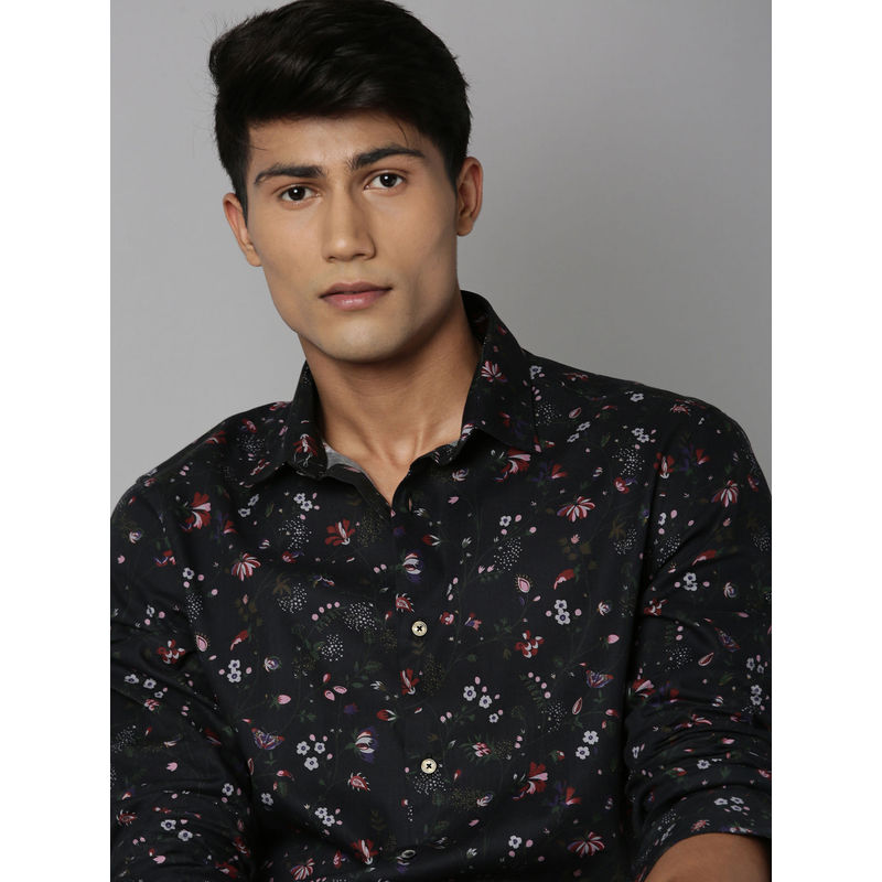 RARE RABBIT Black Printed Casual Shirt (L)