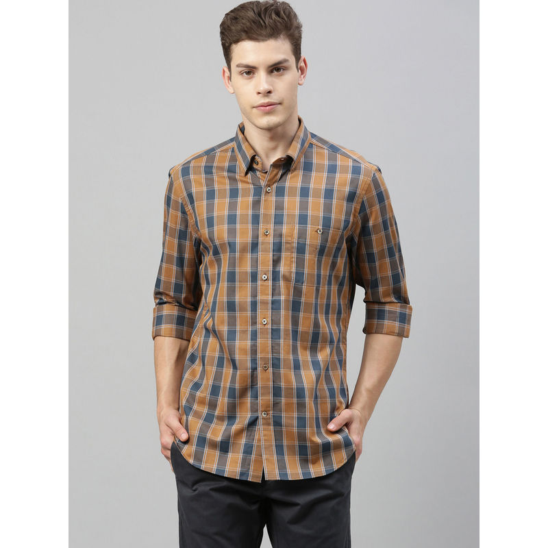 RARE RABBIT Orange CheckeOrange Casual Shirt (S)