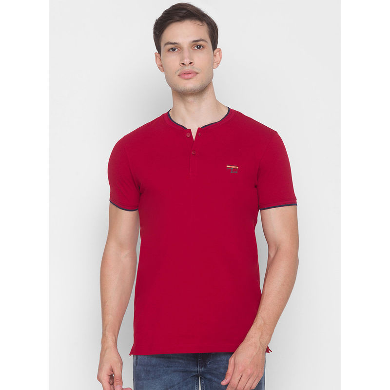 Spykar Red Cotton Men T-Shirt (M)