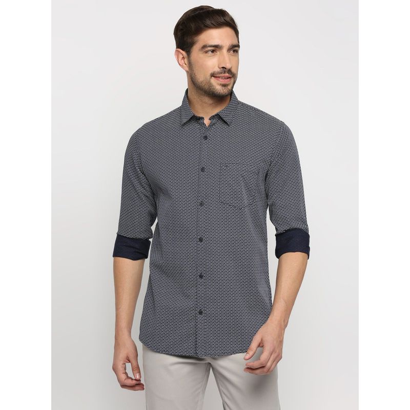 Spykar Navy Blue Cotton Slim Fit Full Sleeve Casual Shirt (M)