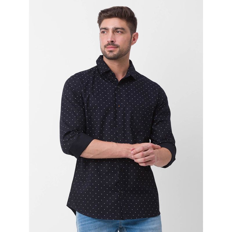 Spykar Black Cotton Full Sleeve Printed Shirt for Men (L)