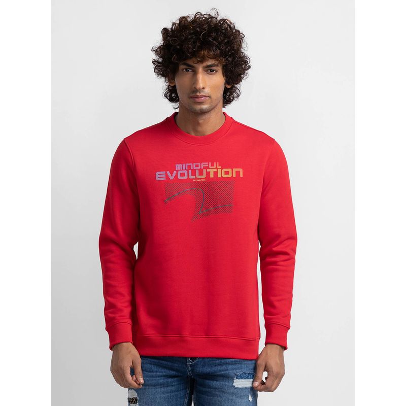 Spykar True Red Cotton Full Sleeve Round Neck Sweatshirt for Men (2XL)