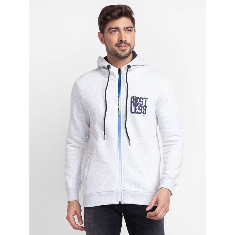 Spykar Ecru Melange Cotton Full Sleeve Hooded Sweatshirt for Men (2XL)