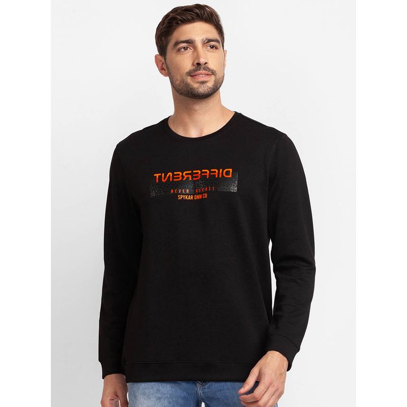 Spykar Black Cotton Full Sleeve Round Neck Sweatshirt for Men (2XL)