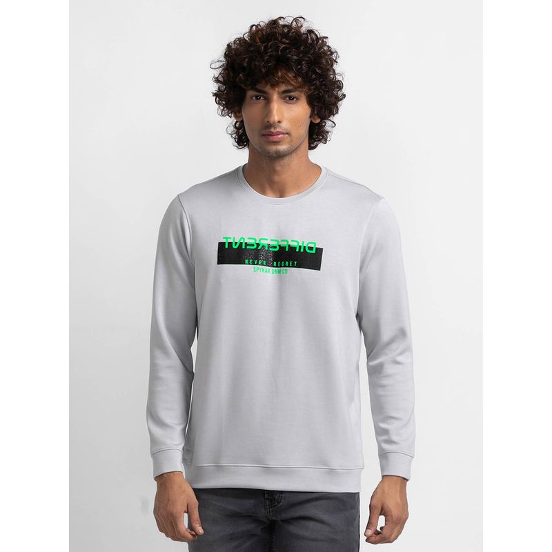 Spykar Silver Grey Cotton Full Sleeve Round Neck Sweatshirt for Men (2XL)