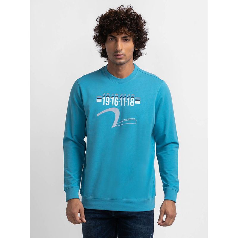 Spykar Cool Blue Cotton Full Sleeve Round Neck Sweatshirt for Men (XL)