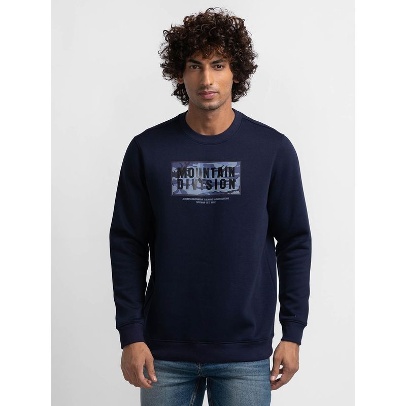 Spykar Navy Blue Cotton Full Sleeve Round Neck Sweatshirt for Men (L)