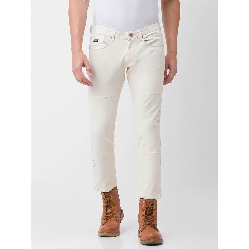 Spykar Ecru Cotton Slim Fit Tapered Length Trousers for Men (32)