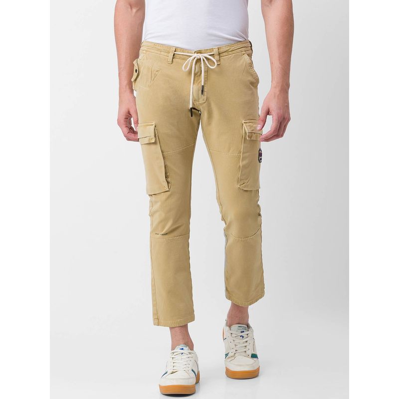 Spykar Khaki Cotton Slim Fit Regular Length Trousers for Men (28)