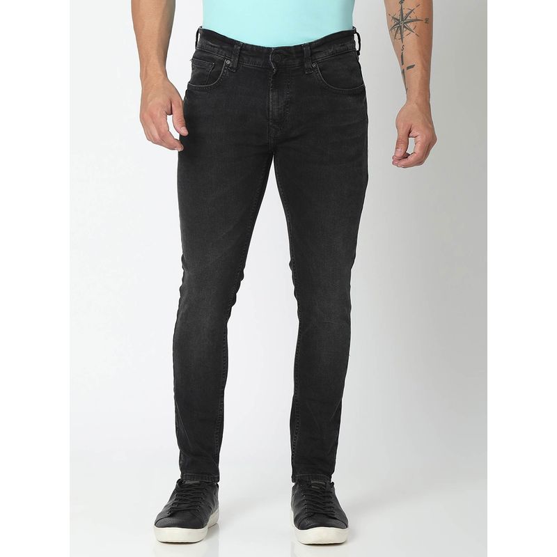 Spykar Charcoal Black Cotton Slim Fit Tapered Length Jeans for Men (Kano) (38)