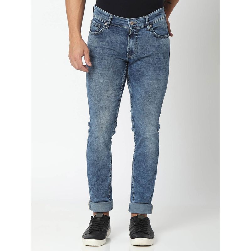 Spykar Mid Blue Cotton Slim Fit Narrow Length Jeans for Men (Skinny) (38)