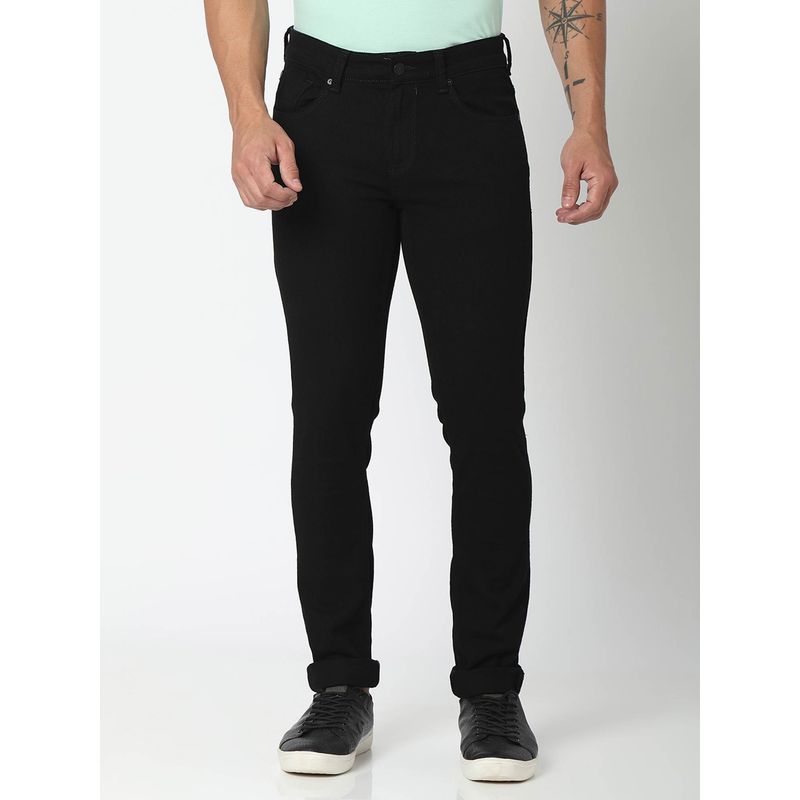 Spykar Black Cotton Slim Fit Narrow Length Jeans for Men (Skinny) (29)