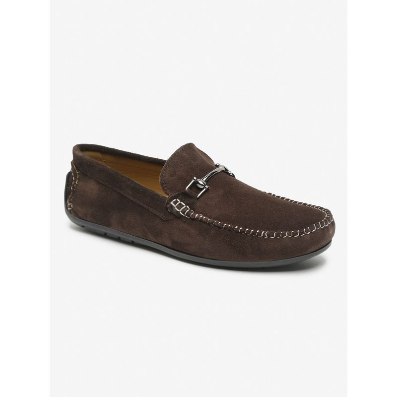 Teakwood Men Brown Solid Suede Loafers (Euro 42)