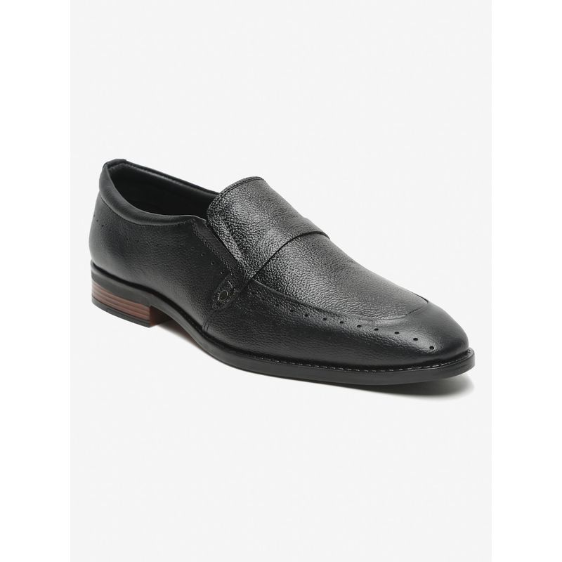 Teakwood Men Black Solid Leather Formal Slip-Ons (Euro 40)