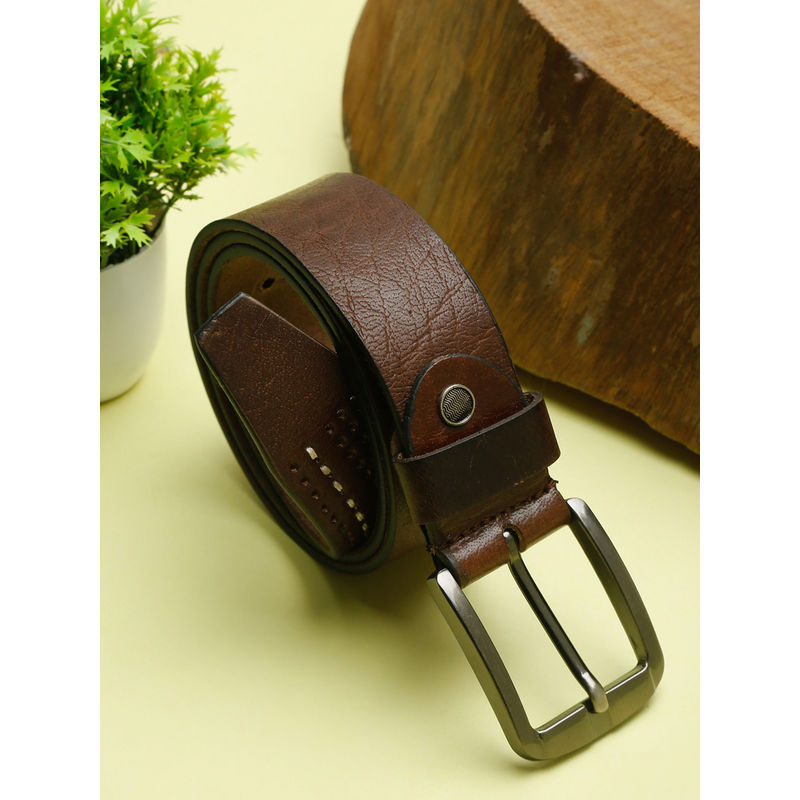 Teakwood Men Brown Textured Genuine Leather Belt (36)