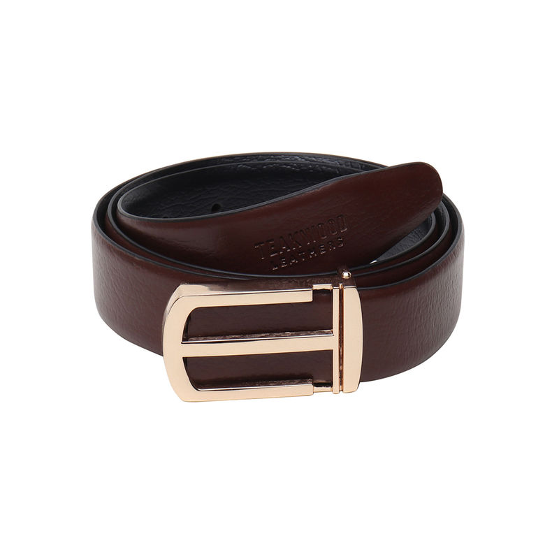 Teakwood Men Brown Textured Genuine Leather Semi Formal Belt (34)