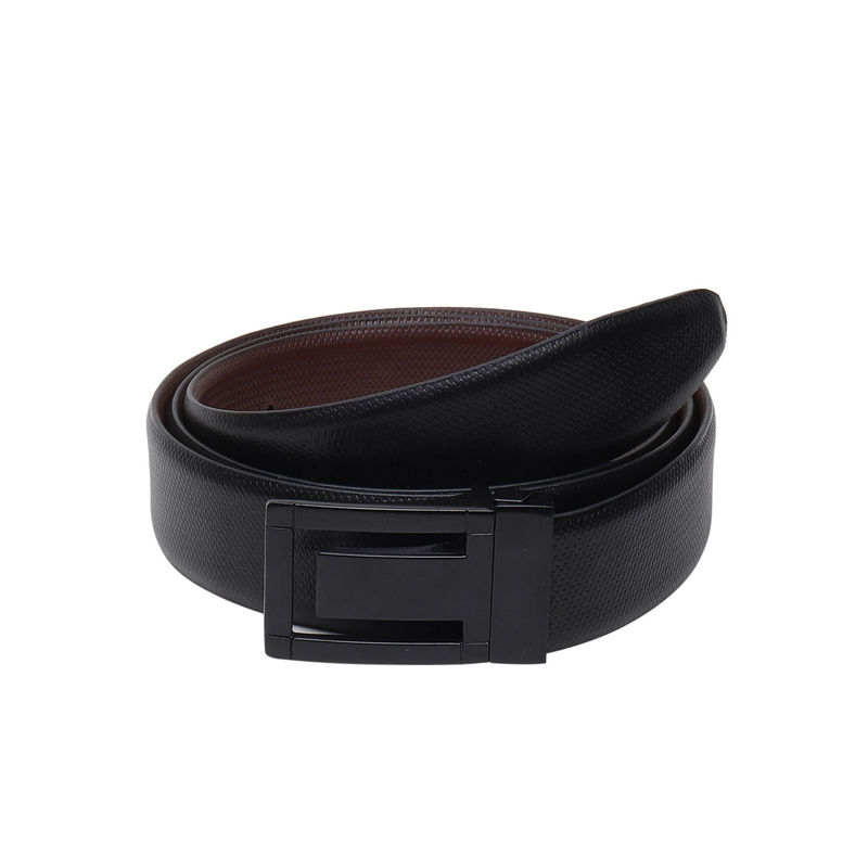 Teakwood Men Black & Brown Textured Leather Semi Formal Reversible Belt (38)