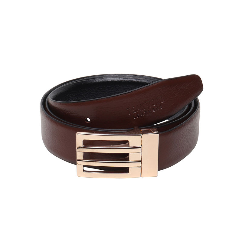 Teakwood Men Black & Brown Textured Leather Semi Formal Reversible Belt (34)