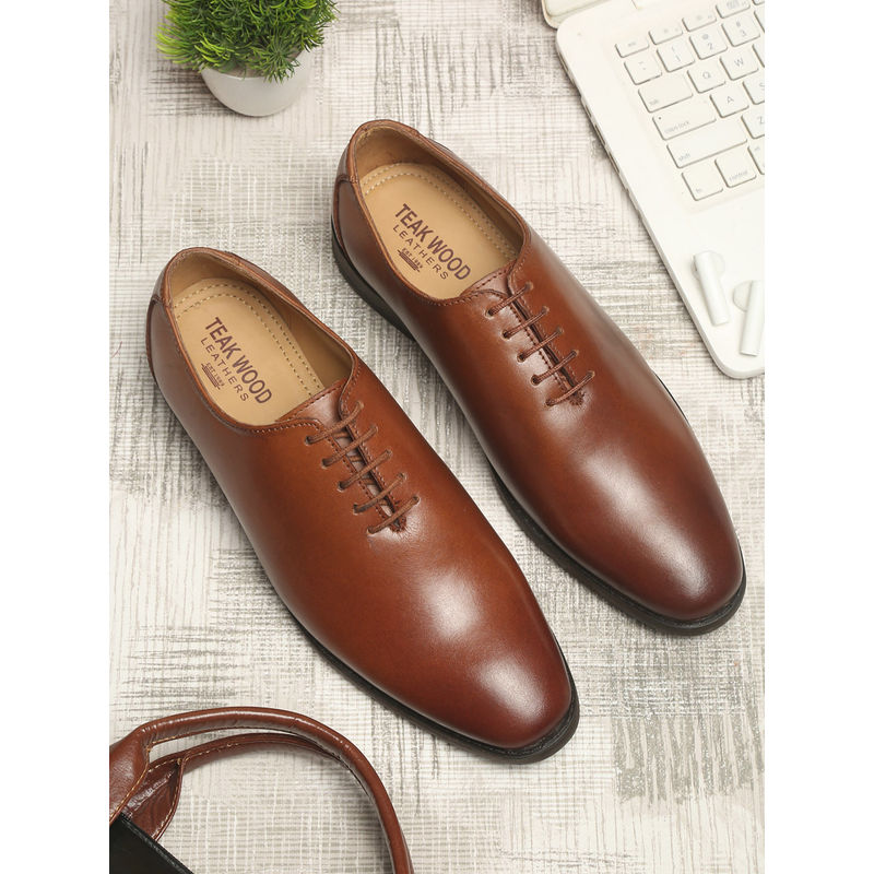Teakwood Tan Solid Genuine Leather Formal Oxfords (Euro 42)