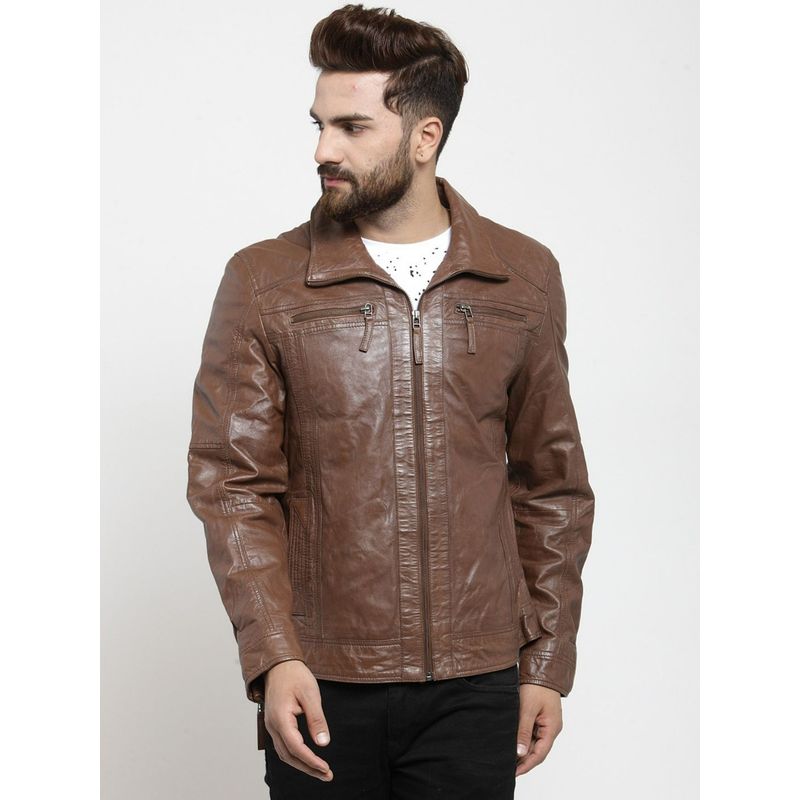 Teakwood Men's Brown Solid Geniune Leather Jacket (M)