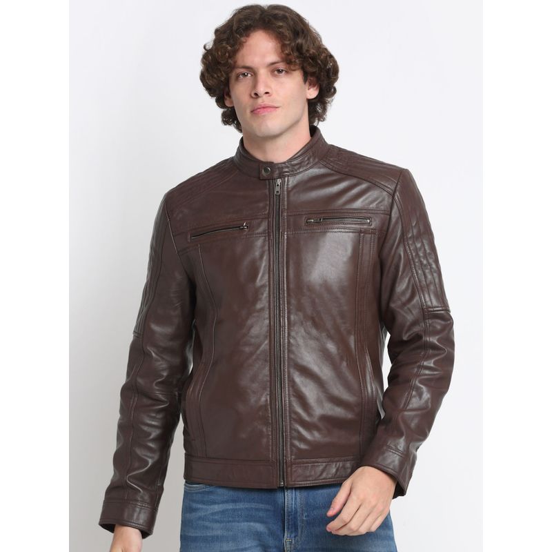 Teakwood Men's Brown Solid Geniune Leather Jacket (S)