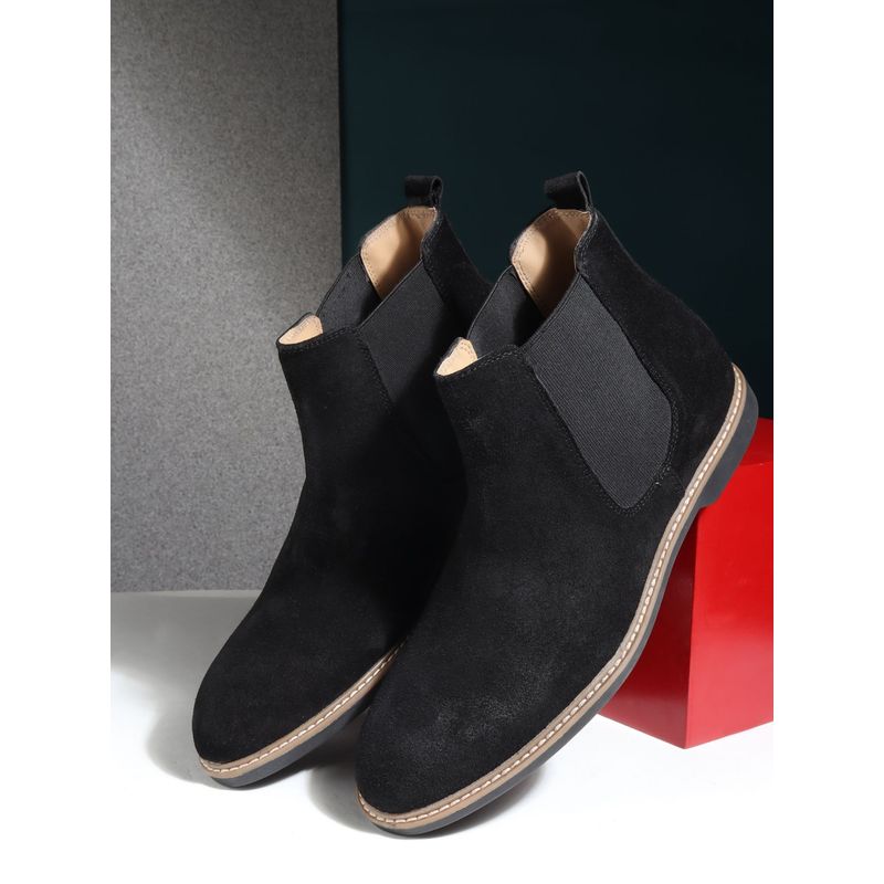 Teakwood Black Solid Round Toe Suede Chelsea Boot (EURO 41)