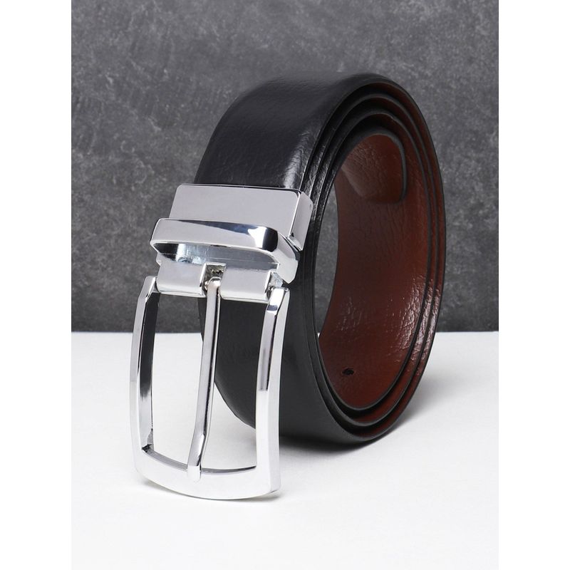 Teakwood Men Black and Brown Textured Reversible Leather Belt (34)