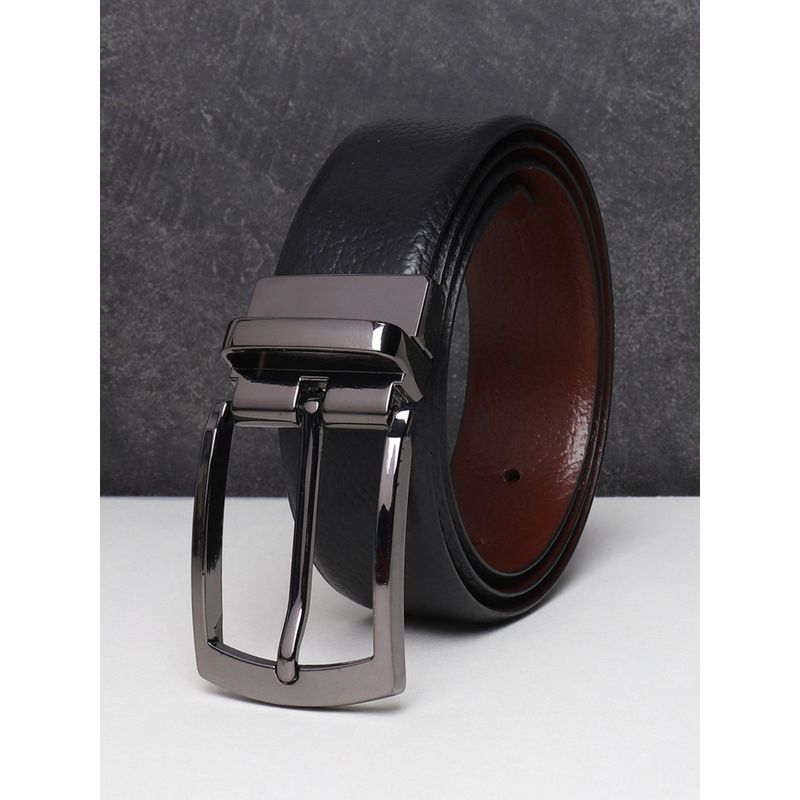 Teakwood Men Black and Brown Textured Reversible Leather Belt (42)
